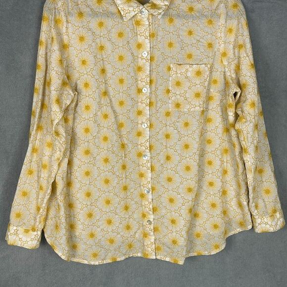 J Jill Top Womens Medium Petite Gold Embroidered Floral Button Down Long Sleeve - Picture 3 of 13